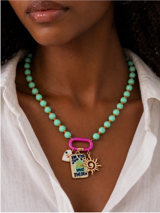 Anthropologie Jewelry - New! Coastal Green In The Sun Carabiner Charm Necklace (4020) NWOT